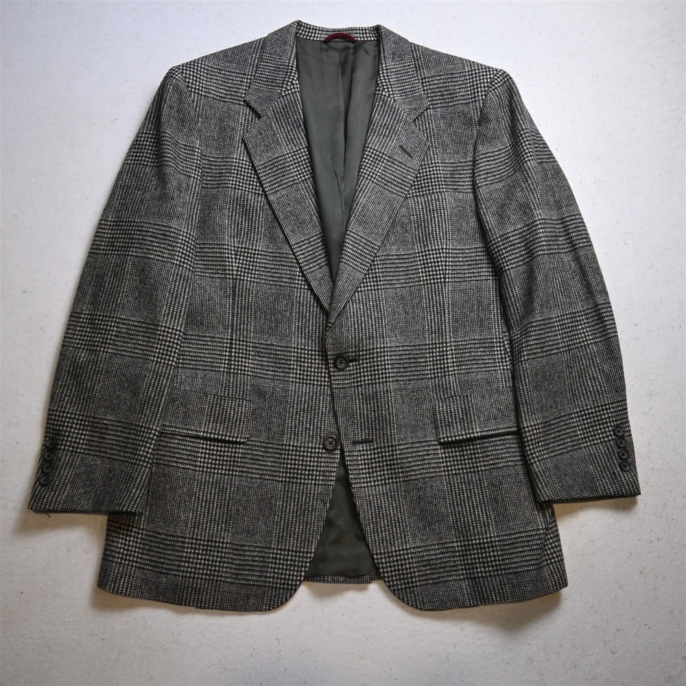 Vtg USA Hart Marx 40S Gray Glenn Check 100% Wool Flannel Mens Blazer Sport Coat
